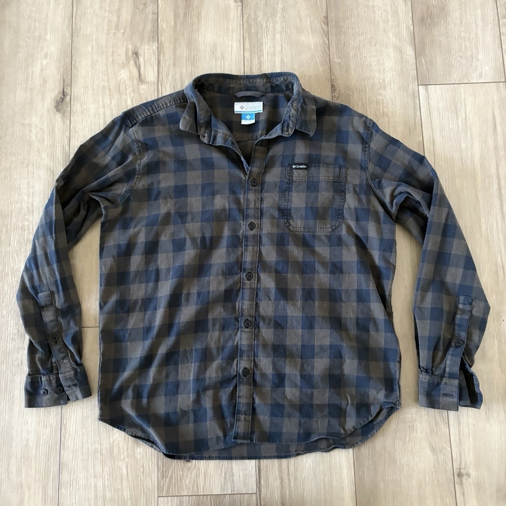 Columbia Men's Casual Plaid Flannel Shirt - Gray and Brown Size XL Lightweight